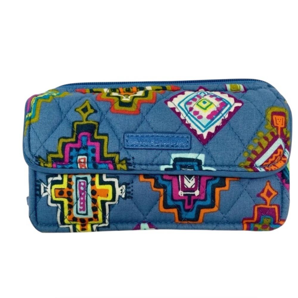 Vera Bradley Blue Painted Medallion Crossbody Wristlet Quilted Wallet
